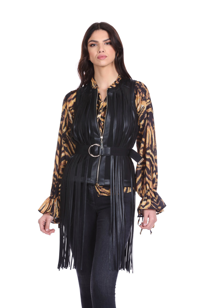 SLETTYS 流苏无袖夹克加标识腰带