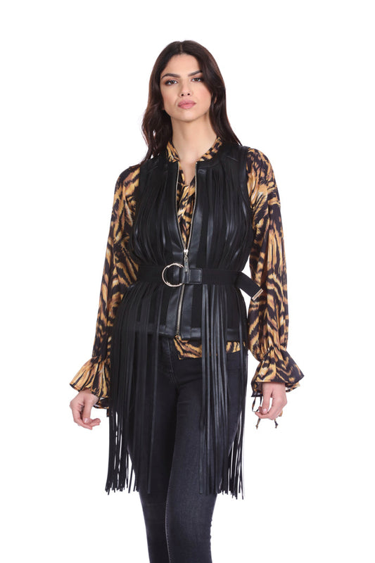 SLETTYS 流苏无袖夹克加标识腰带