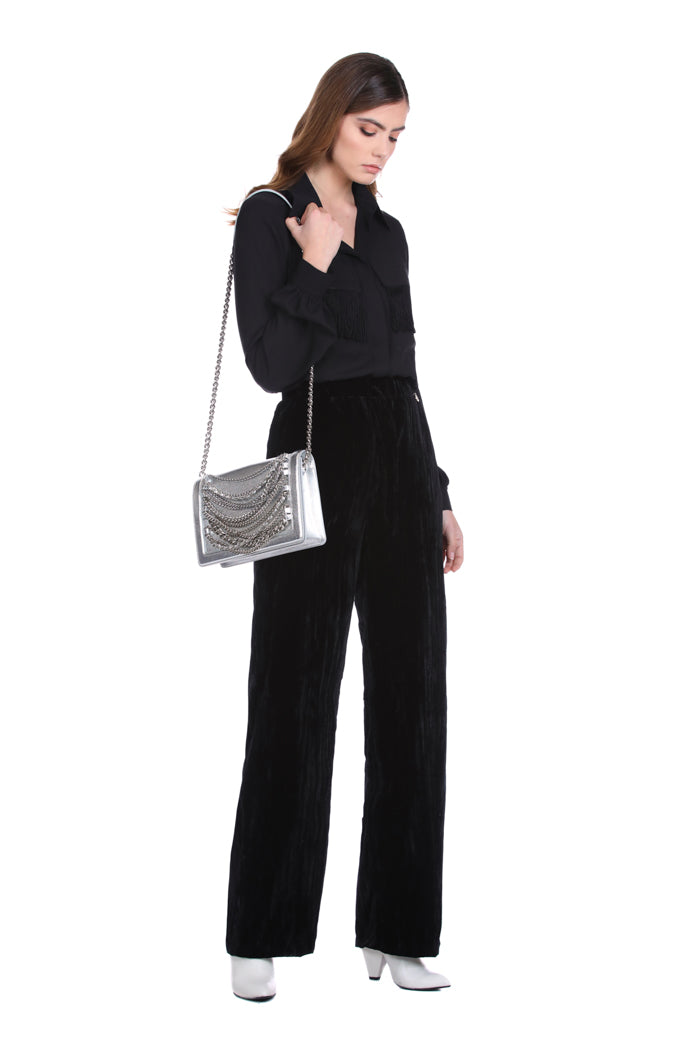 VERCIX 天鹅绒口袋高腰抽绳阔腿裤