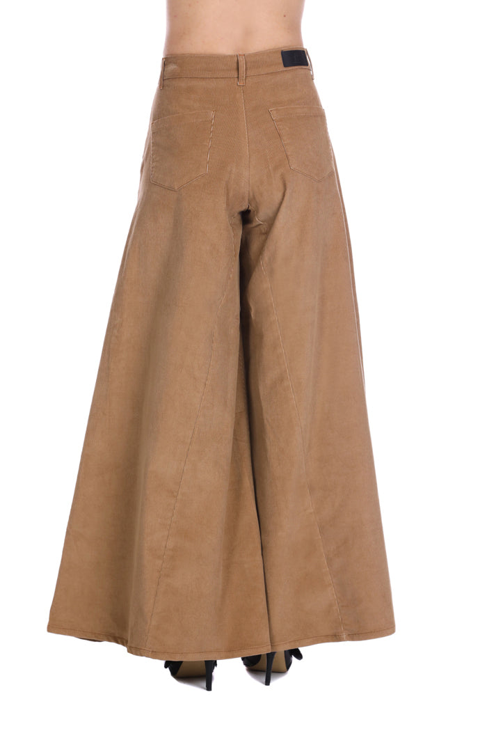 TUTALA法式口袋丝绒千条纹高腰阔腿裤