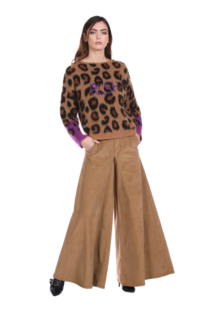 TUTALA法式口袋丝绒千条纹高腰阔腿裤