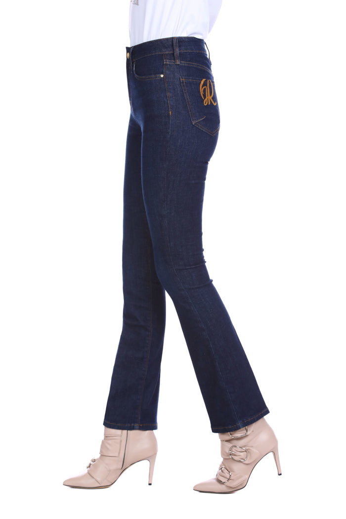 STARF 高腰牛仔裤 5 个口袋加深色牛仔标志刺绣