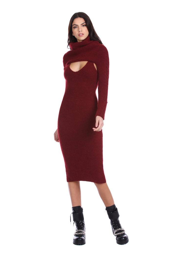 VUDREK 耸肩中长无袖连衣裙