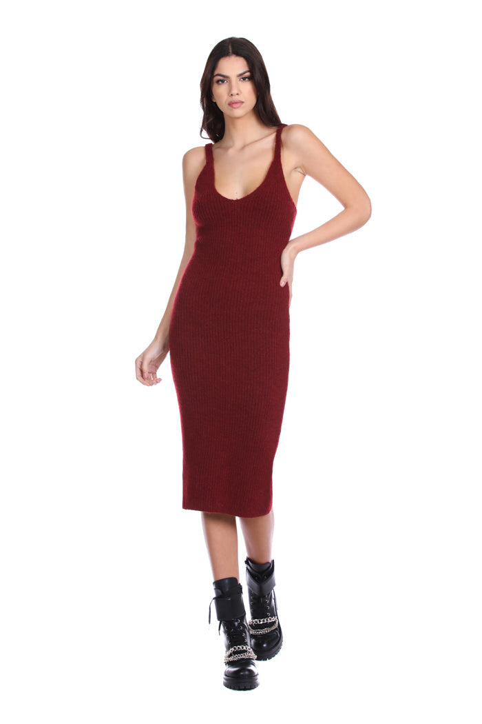 VUDREK 耸肩中长无袖连衣裙