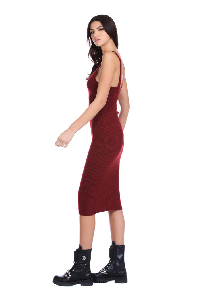 VUDREK 耸肩中长无袖连衣裙