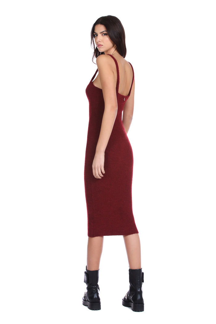 VUDREK 耸肩中长无袖连衣裙