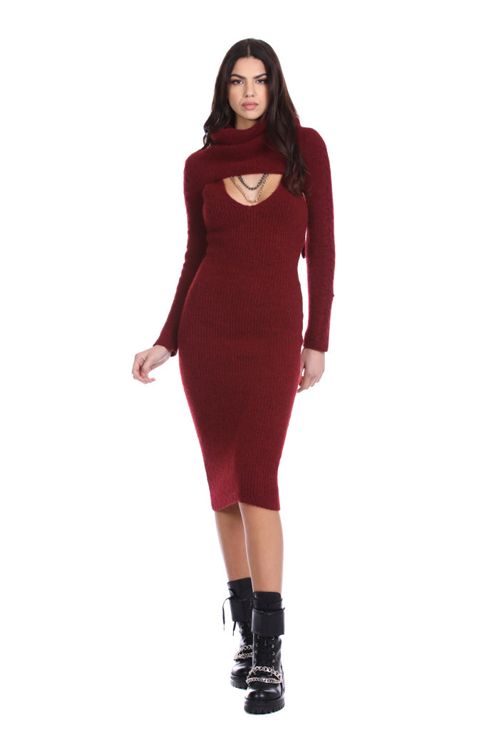 VUDREK 耸肩中长无袖连衣裙