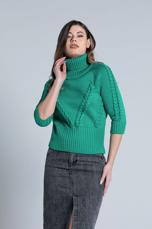 SCIT 编织细节半袖高领毛衣