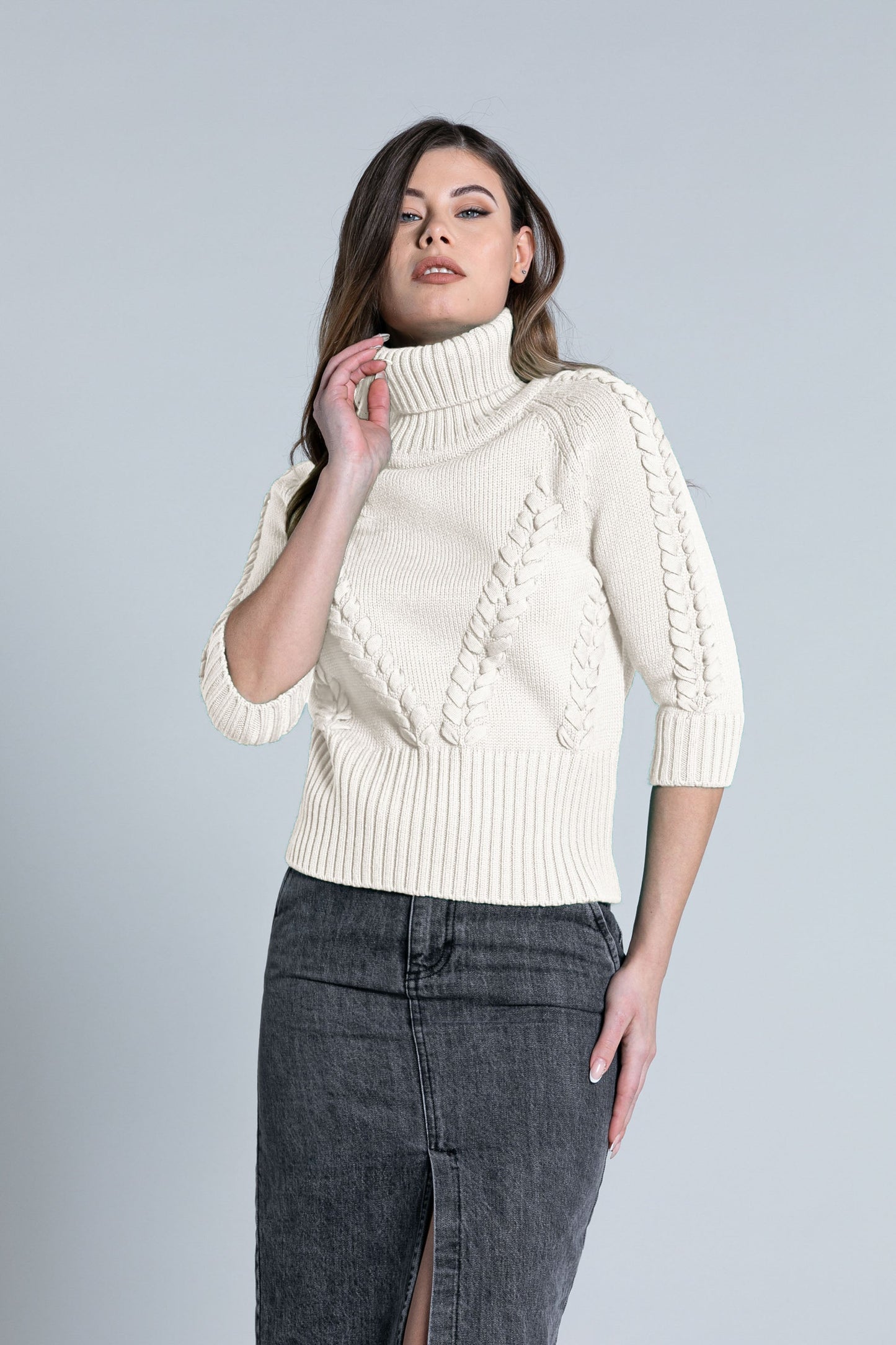 SCIT 编织细节半袖高领毛衣