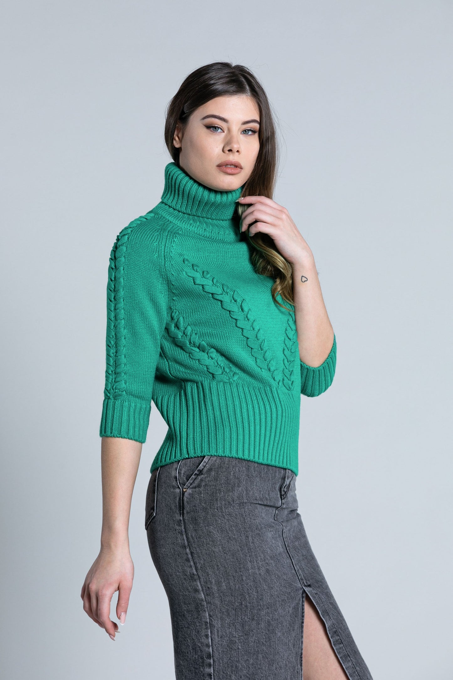 SCIT 编织细节半袖高领毛衣