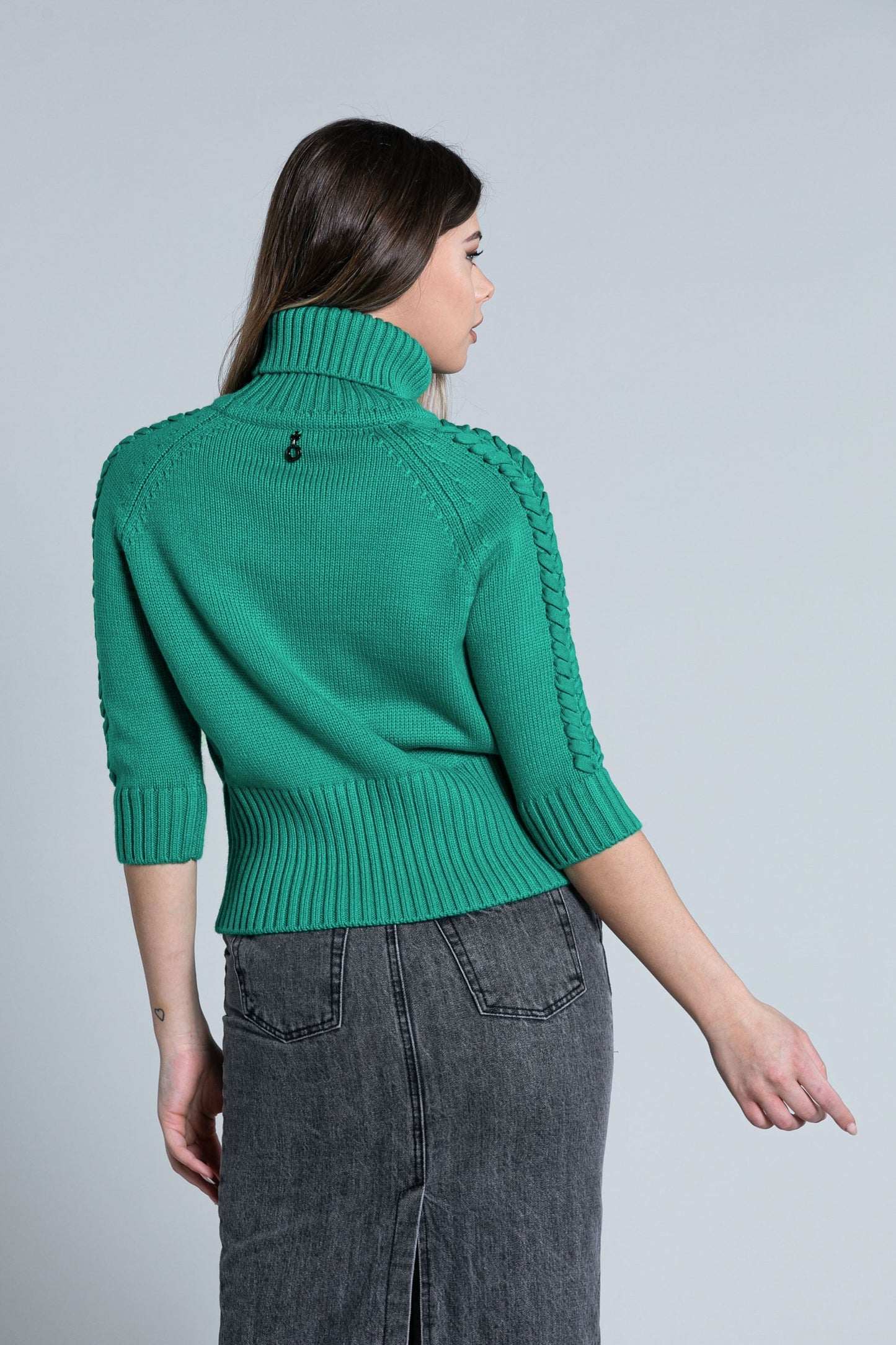 SCIT 编织细节半袖高领毛衣