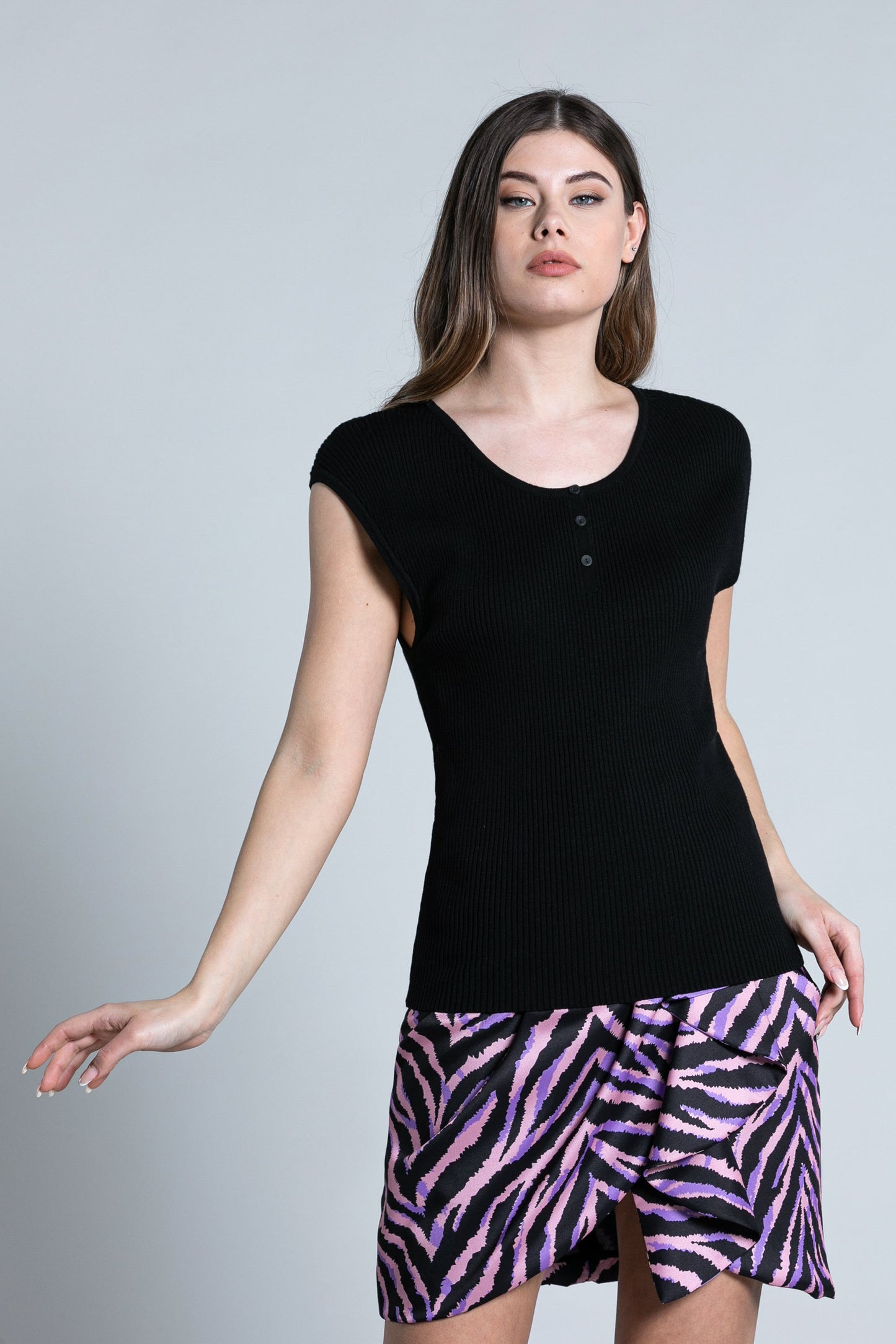 SENT 罗纹纽扣半袖衬衫