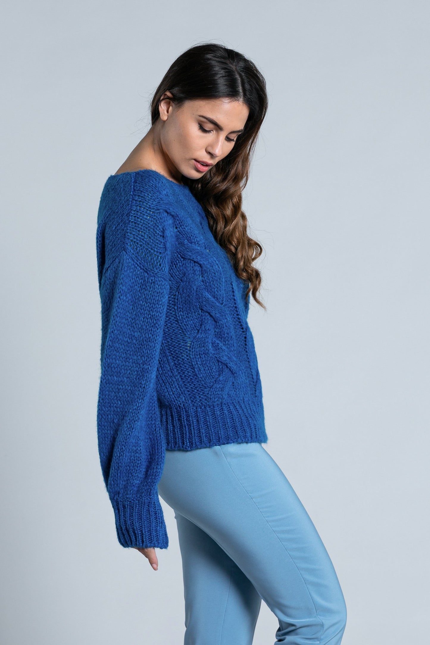 SOOUL 长袖气球领口船领毛衣。编织