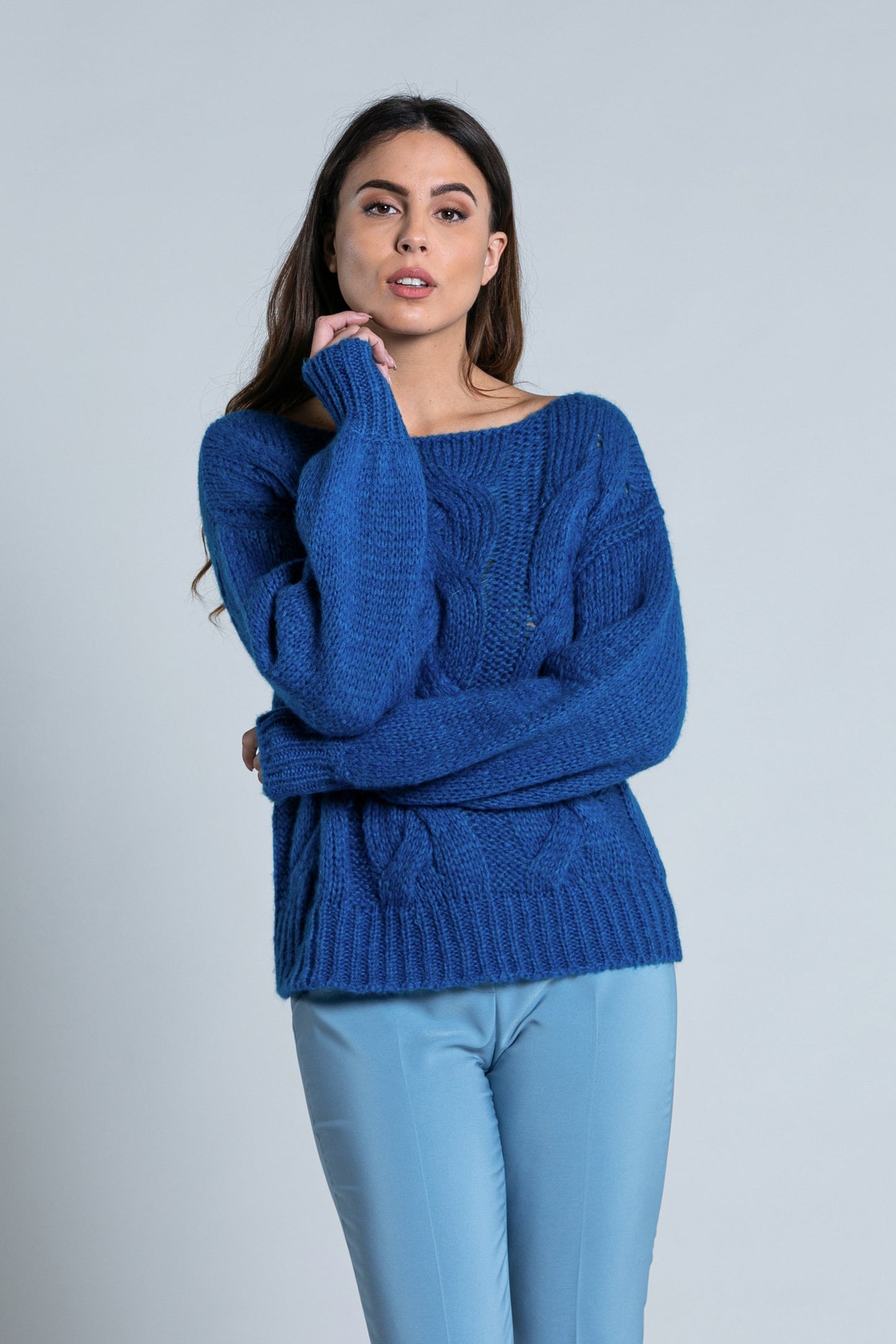 SOOUL 长袖气球领口船领毛衣。编织