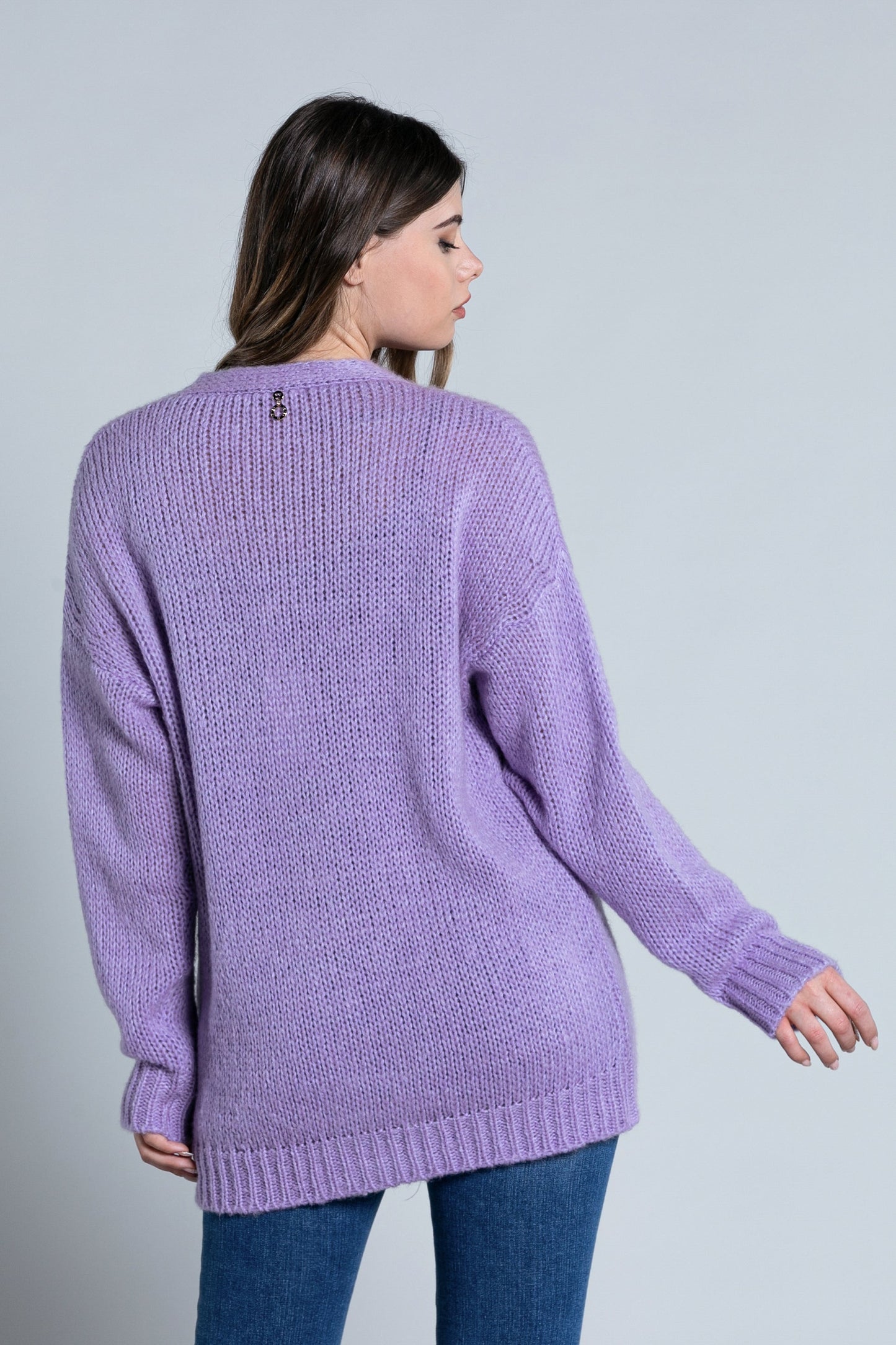 SENZAV 纽扣羽毛廓形长袖开衫