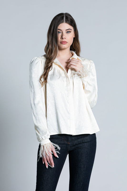 SAMY 羽毛多褶剪裁长袖衬衫