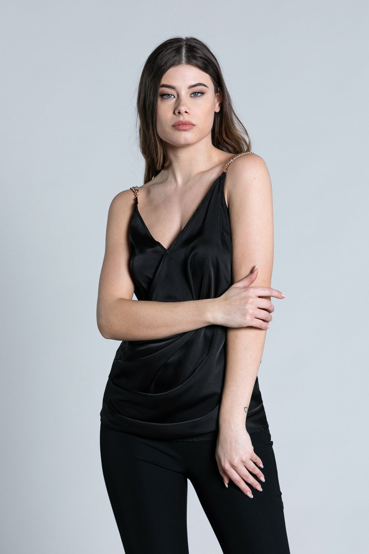 CAMI 链条肩带褶皱上衣