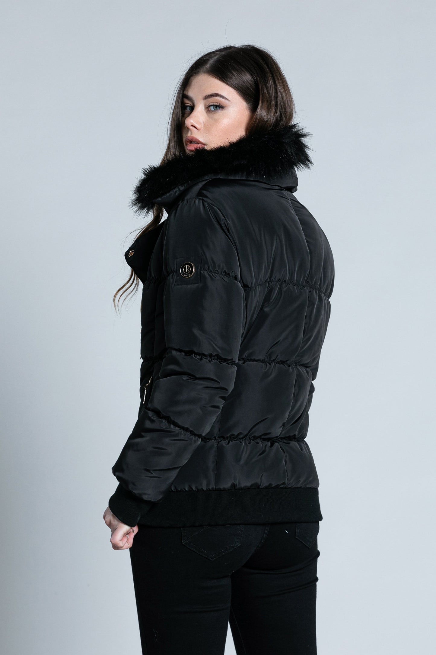 SCHET 长袖羽绒服，带拉链加口袋加人造毛皮加罗纹饰面