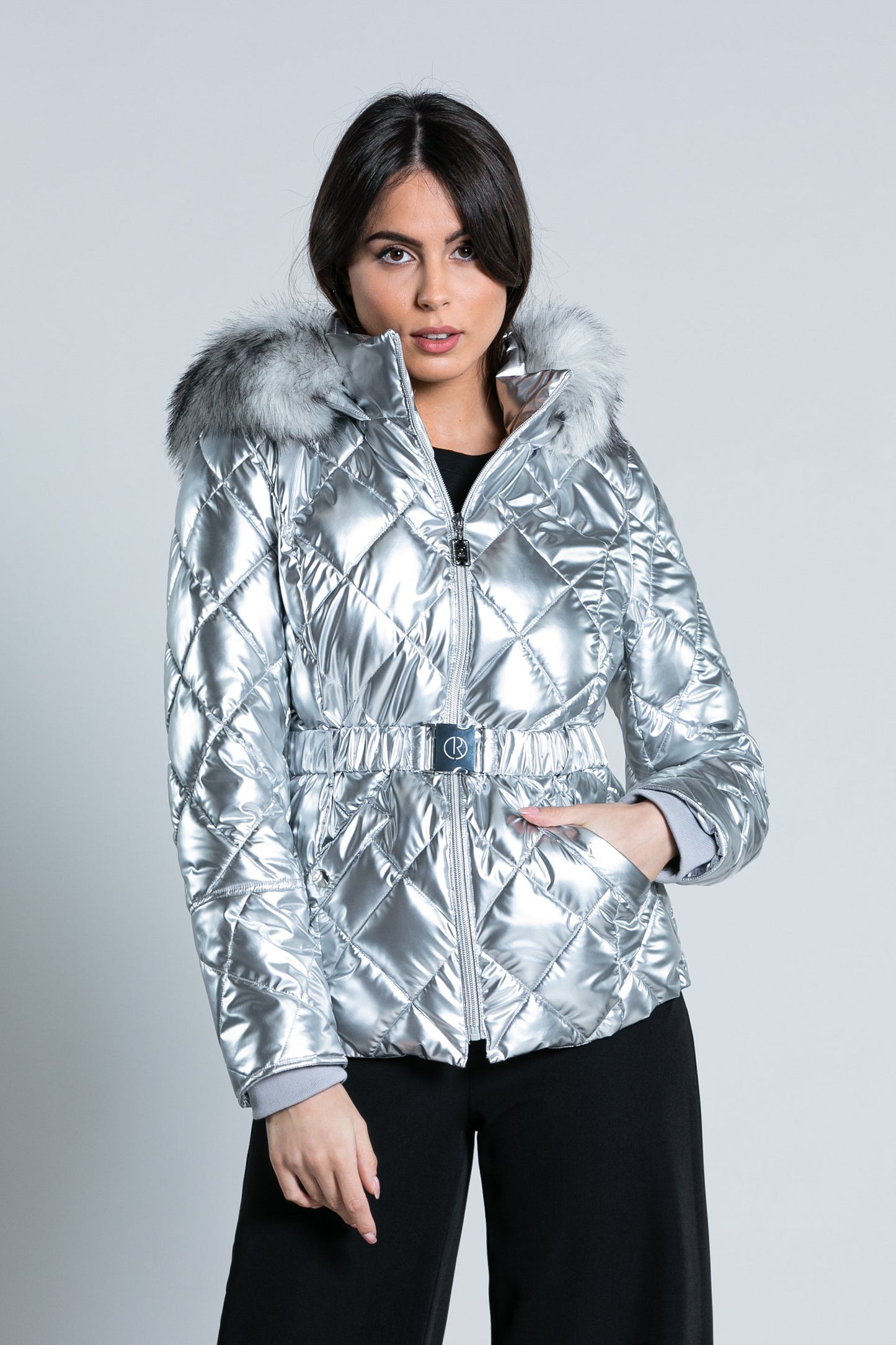 SPORTYU 长袖羽绒服，带兜帽和可拆卸人造毛皮。 plus Belt plus ts 钻石 imp