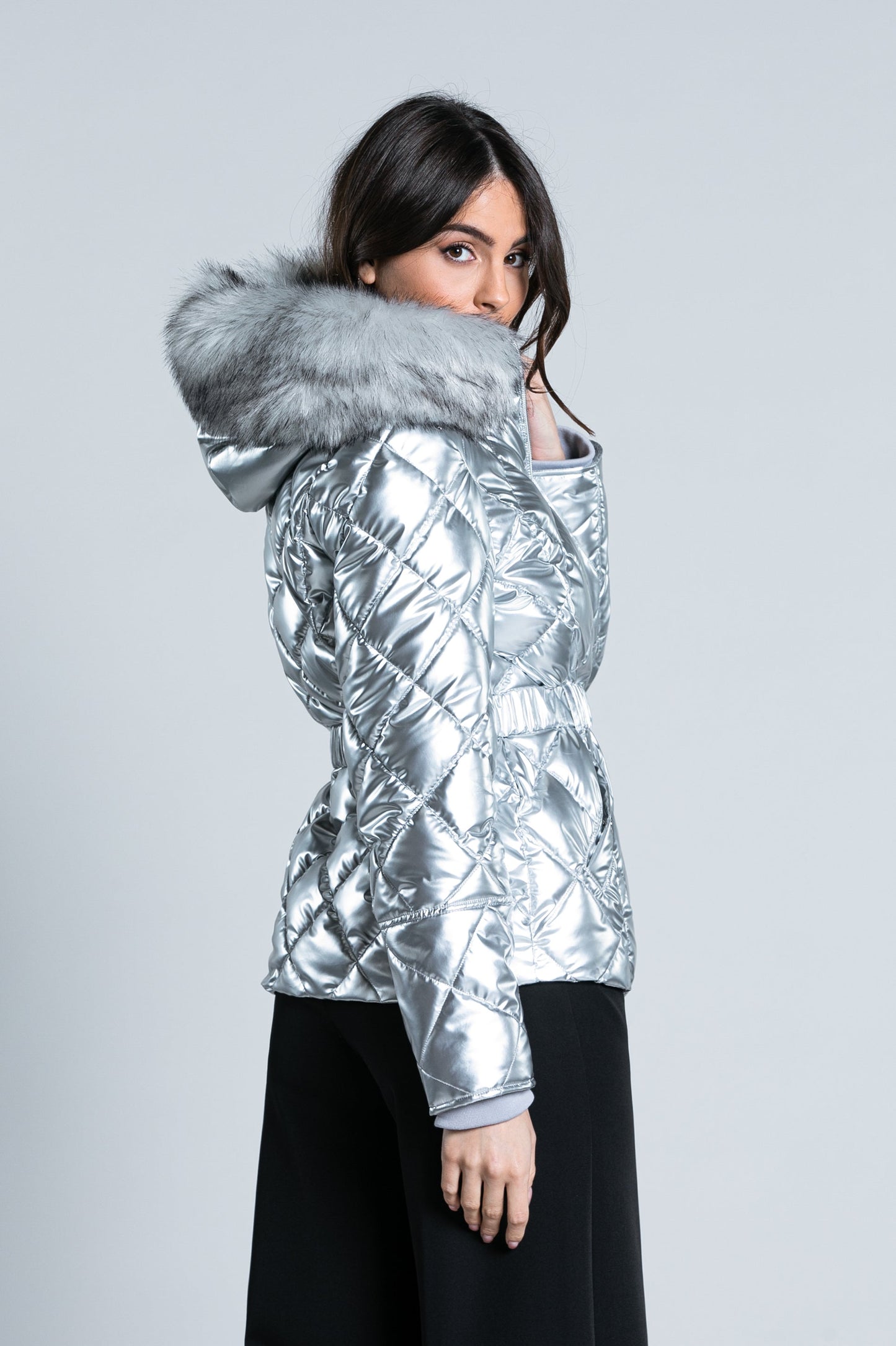 SPORTYU 长袖羽绒服，带兜帽和可拆卸人造毛皮。 plus Belt plus ts 钻石 imp