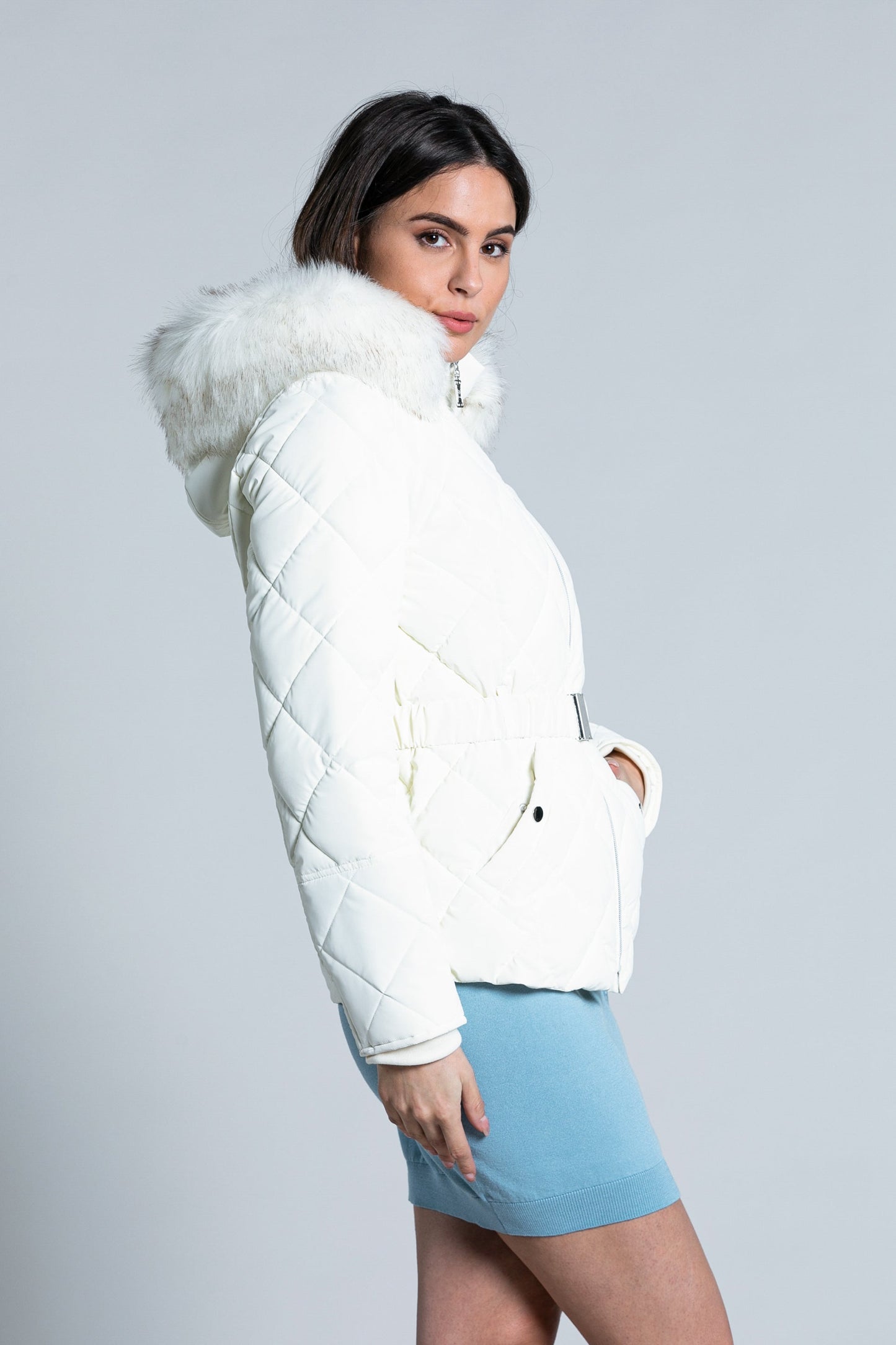 SPORTYU_BIS 连帽长袖羽绒服加可拆卸人造皮草