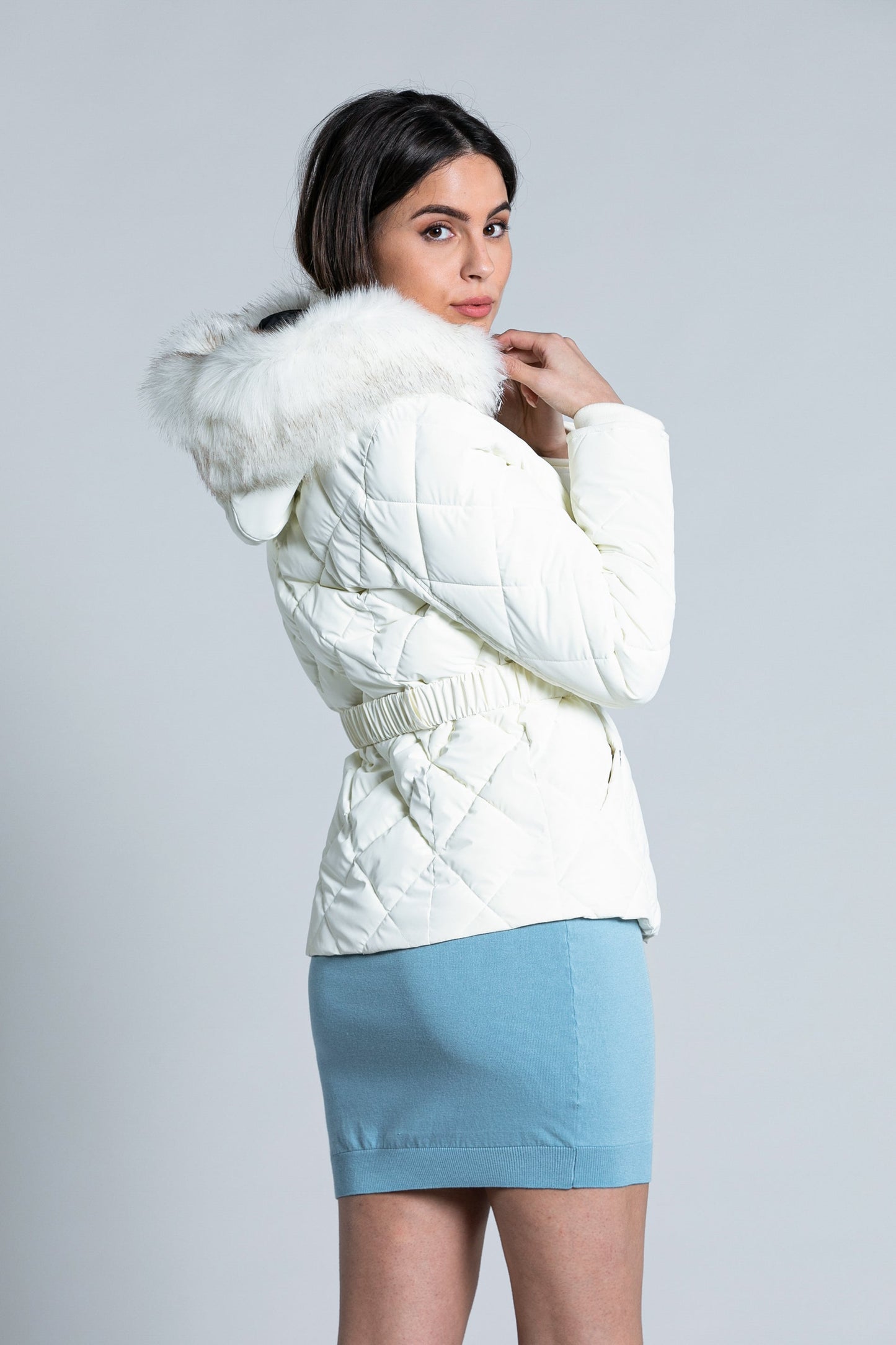 SPORTYU_BIS 连帽长袖羽绒服加可拆卸人造皮草