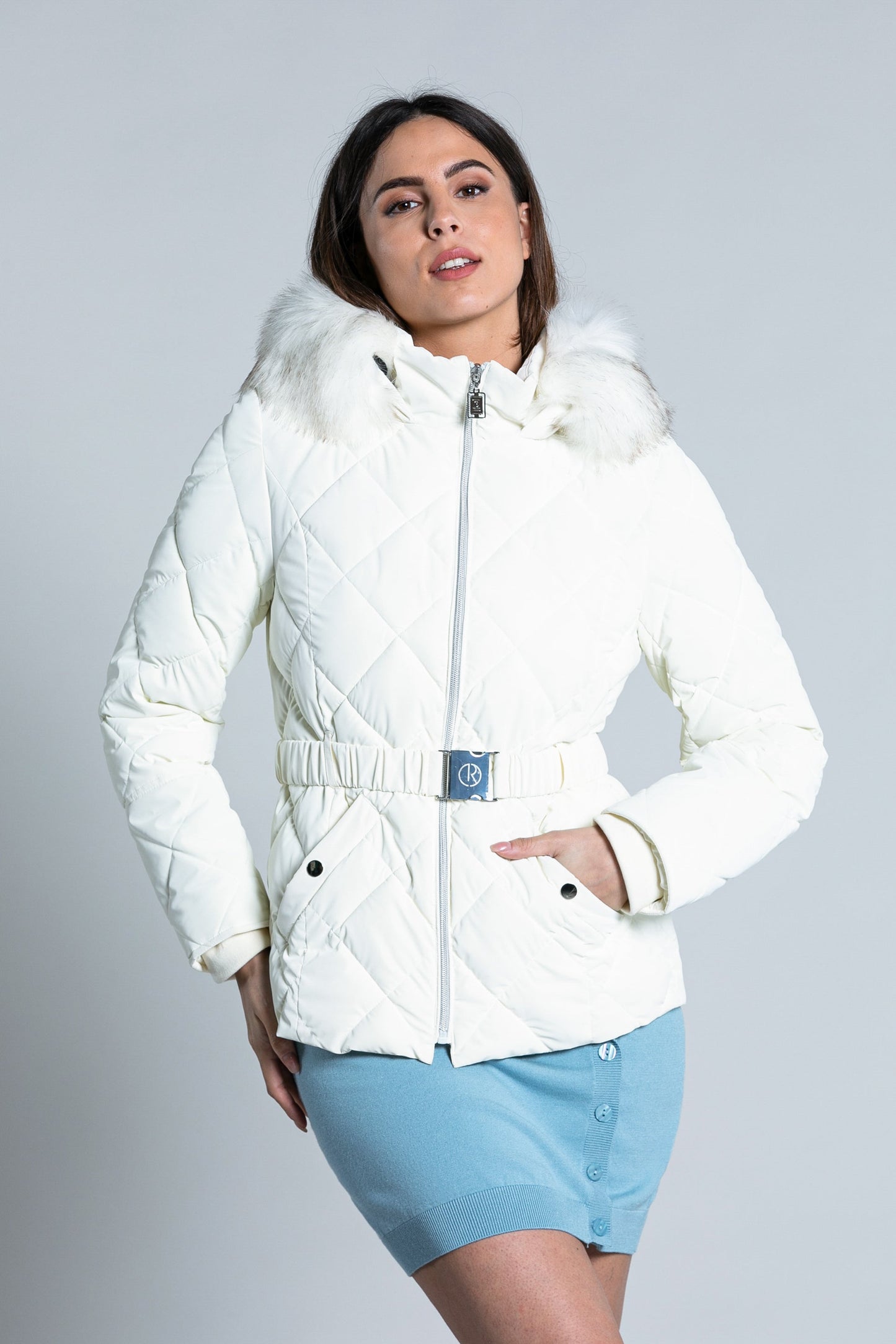 SPORTYU_BIS 连帽长袖羽绒服加可拆卸人造皮草