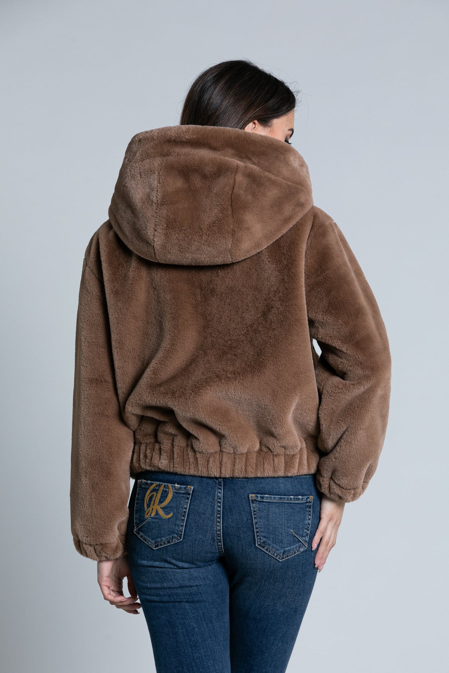 YUPP 生态毛皮长袖带拉链加兜帽加标志带加弹性 f.do