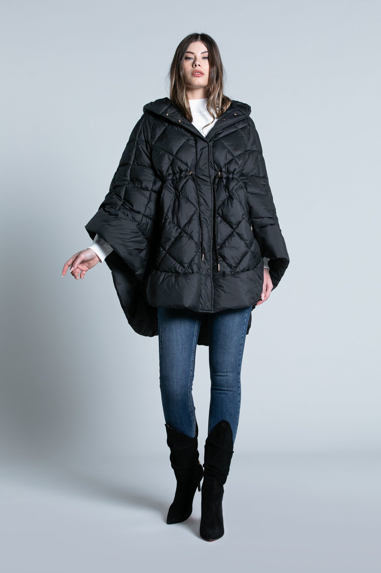 WOLDEREY 羽绒服 3/4 袖斗篷带抽绳加口袋加兜帽