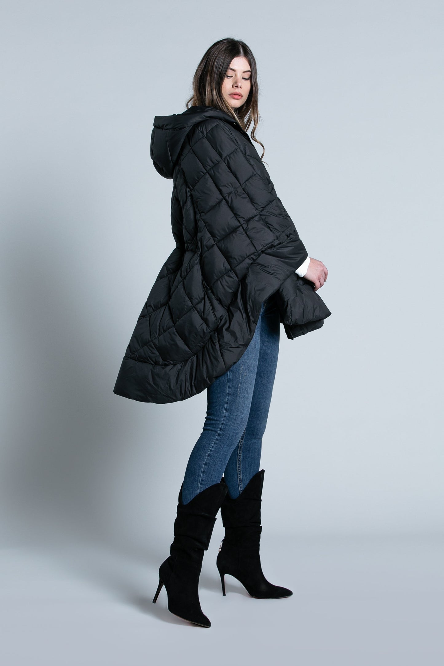 WOLDEREY 羽绒服 3/4 袖斗篷带抽绳加口袋加兜帽