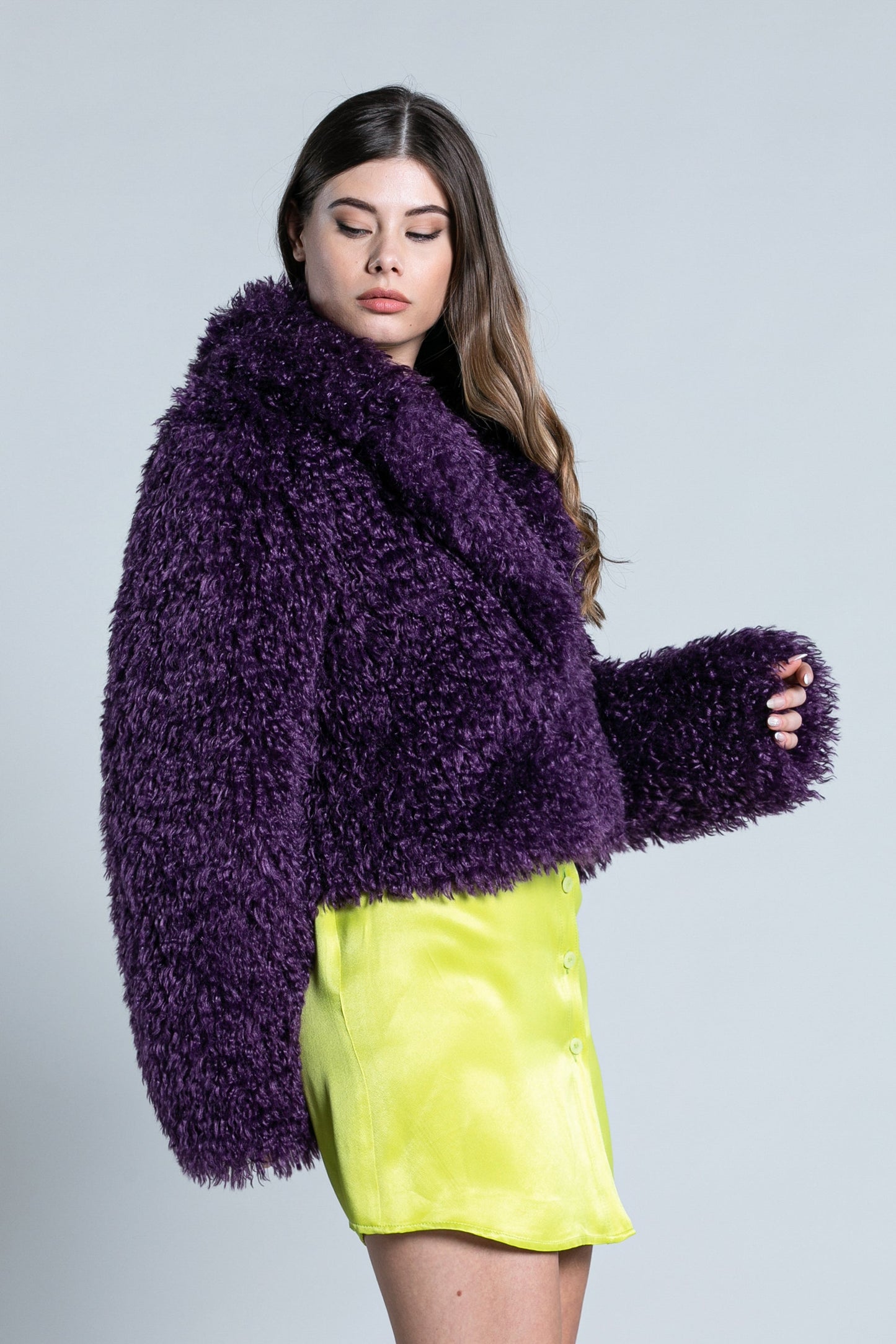 TETT 生态毛皮短款长袖立领夹克