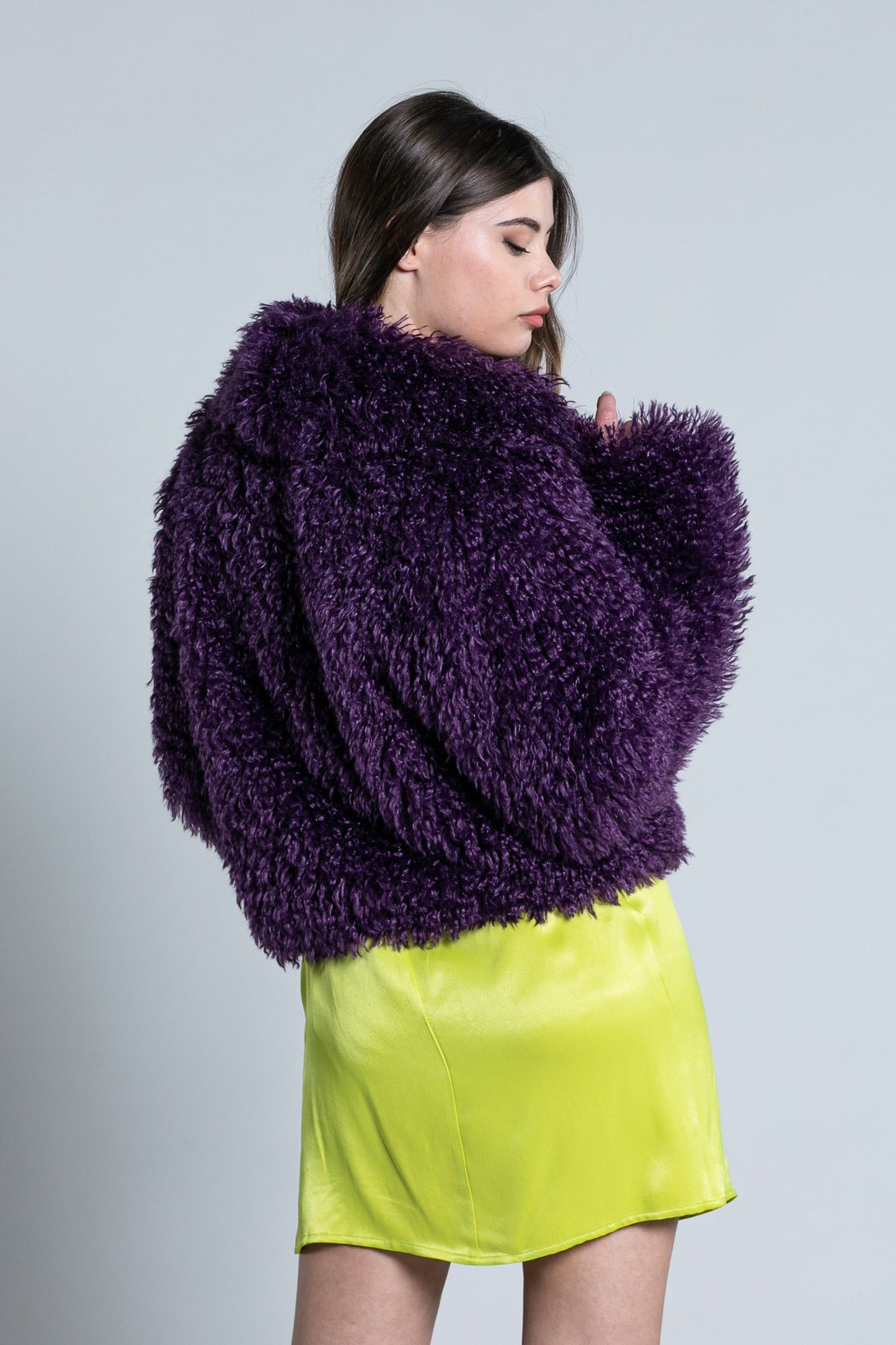 TETT 生态毛皮短款长袖立领夹克