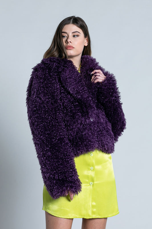 TETT 生态毛皮短款长袖立领夹克