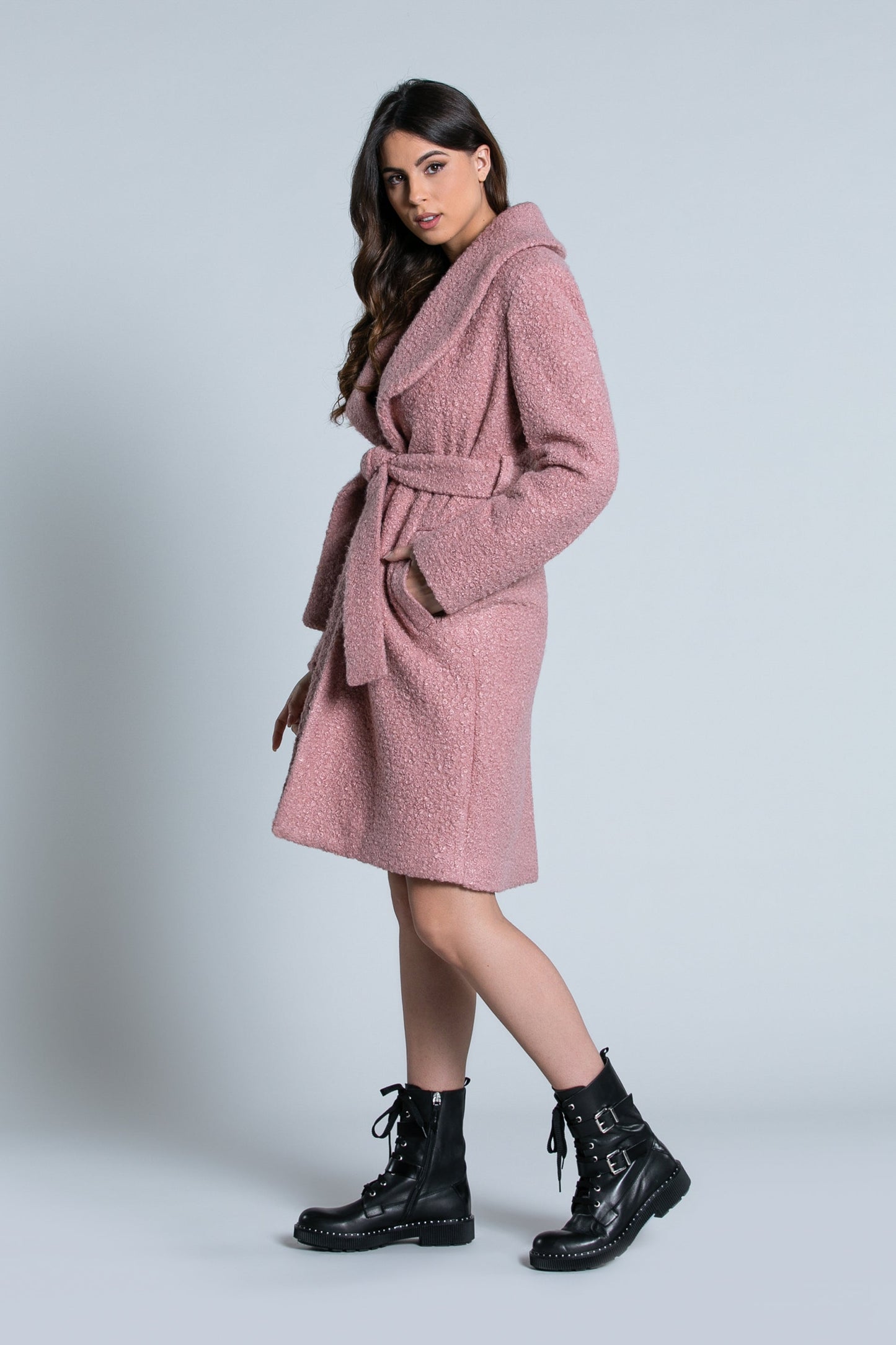 ROBO外套长袖披肩领带口袋加泰迪熊腰带