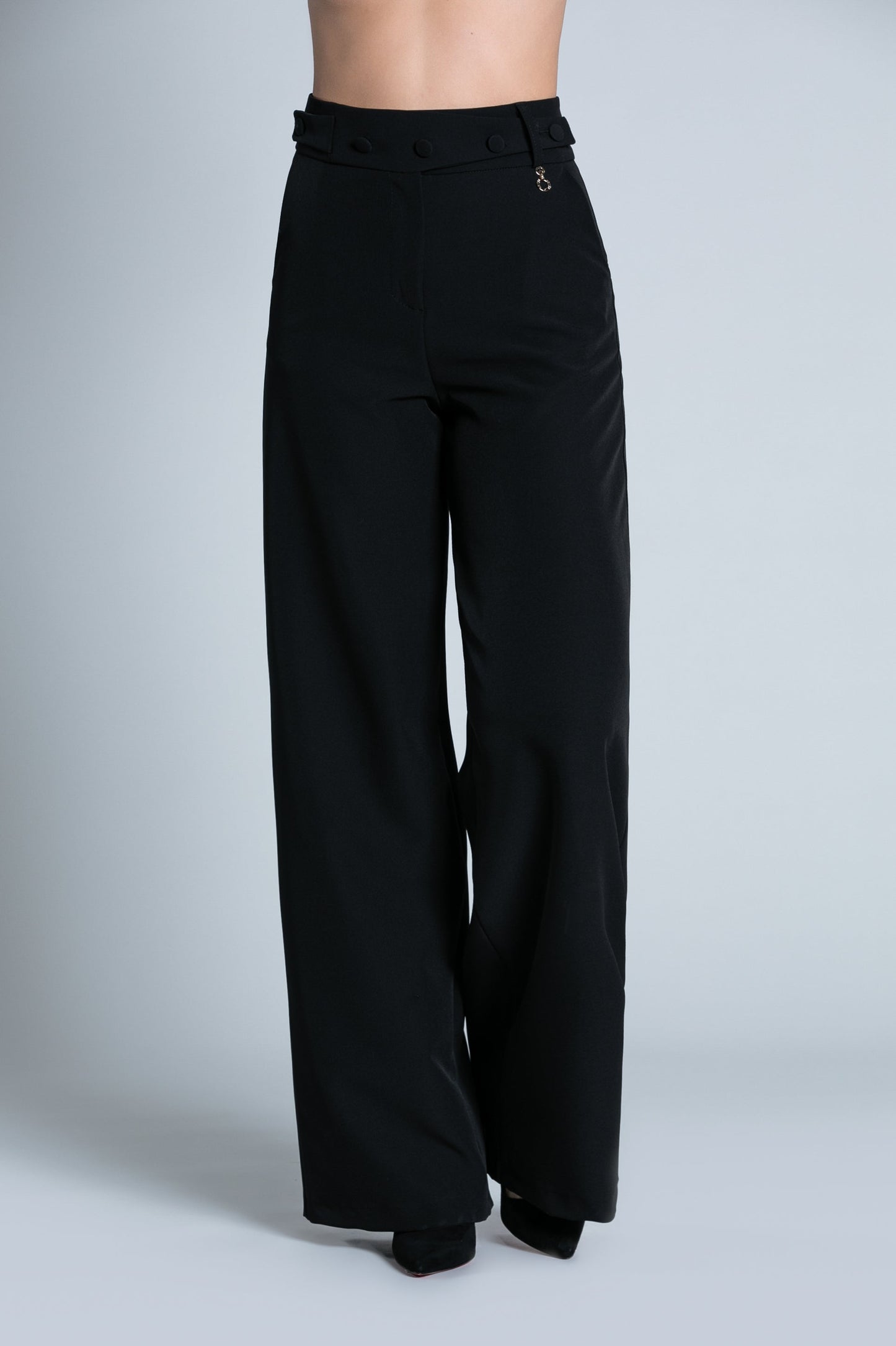 SEDDY 高腰阔腿裤，饰带加纽扣加法式口袋