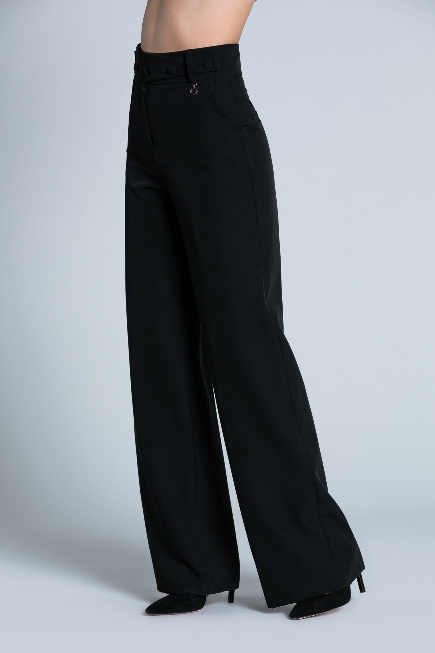 SEDDY 高腰阔腿裤，饰带加纽扣加法式口袋