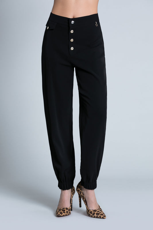 Pantalone CATTLES vita alta con bottoni oro più gioiello più elastico al fondo
