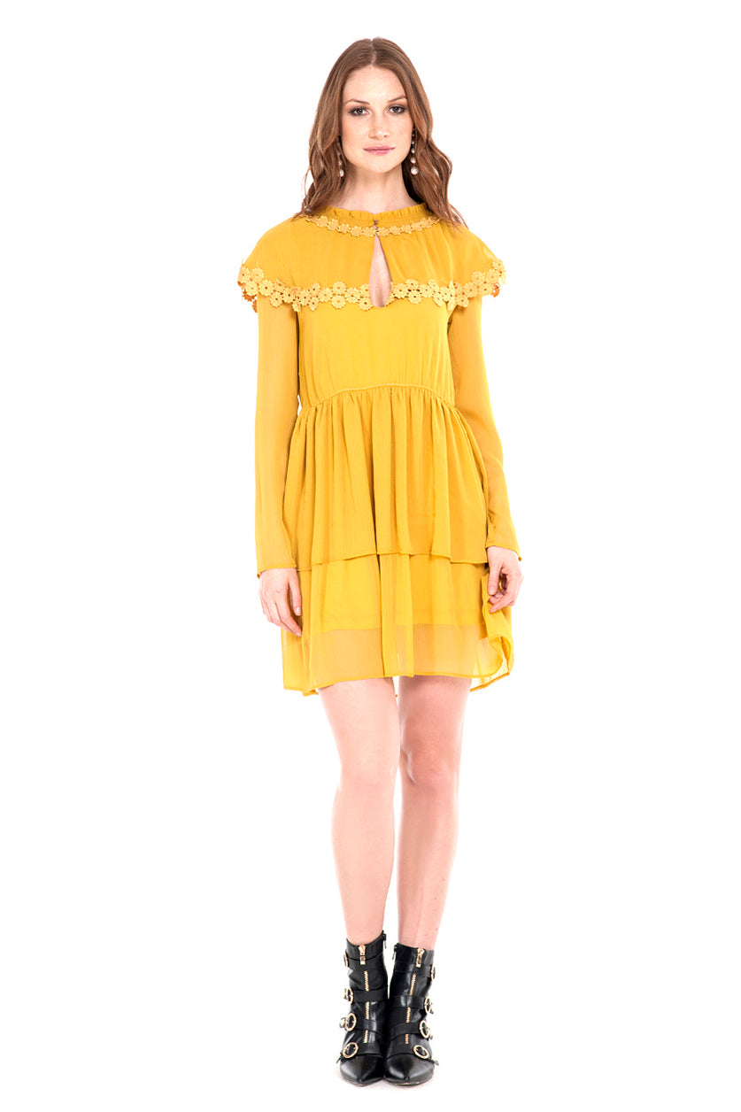 乔其纱短款连衣裙，饰有花边和荷叶边 GEMANN/A