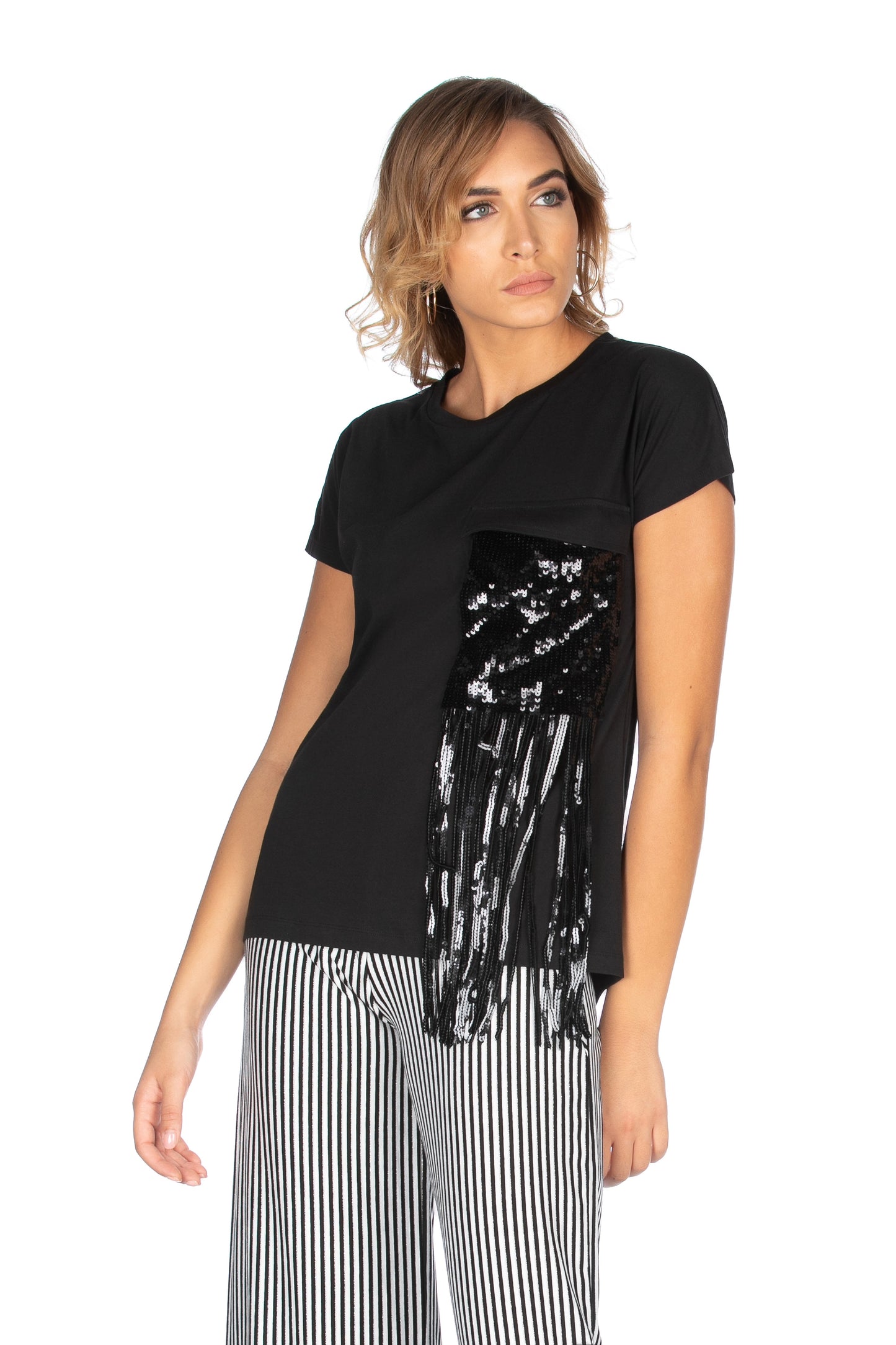 TERGNA 带口袋和亮片的半袖 T 恤