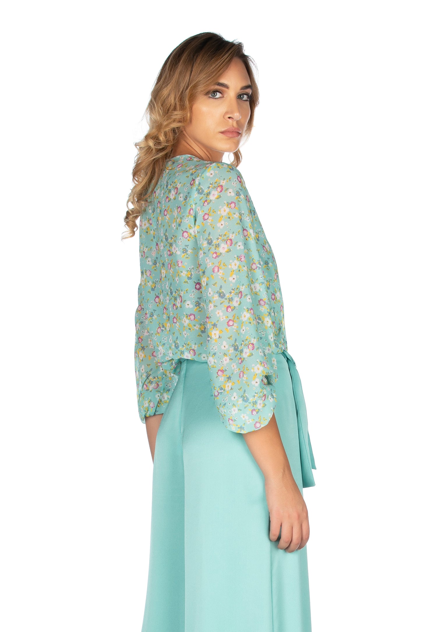 Blouse COLUMN 连体衣长款泡泡袖V领交叉梦幻花朵