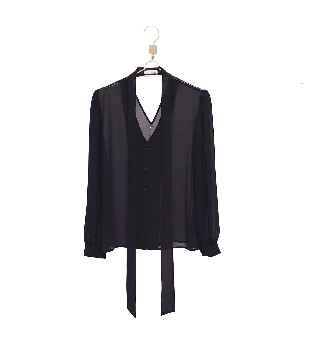 SIMON-BIS 长袖宽领双V领衬衫