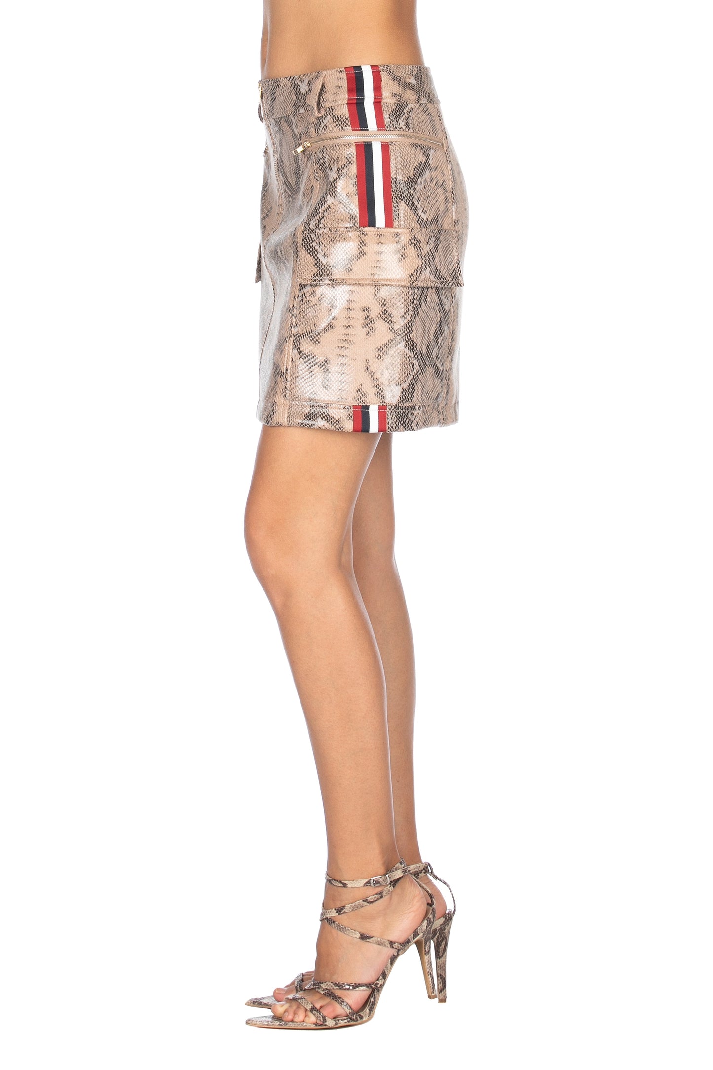 SEAN 人造皮革短裙，带拉链和蟒蛇纹