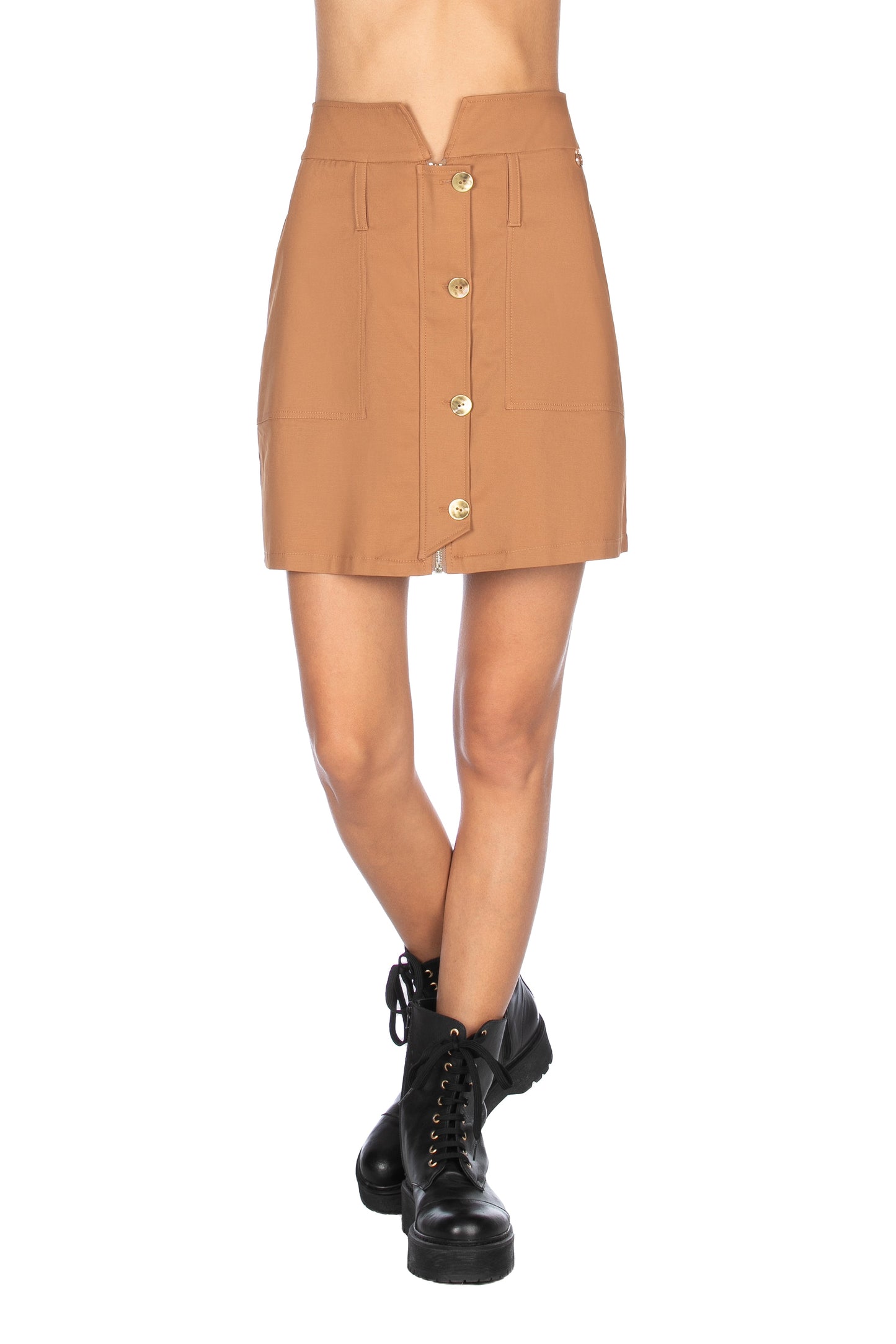 MENALIS 短款高腰裙，带拉链加纽扣加口袋