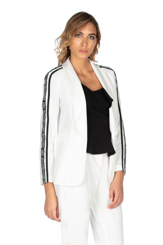 SMOKERS 长袖罗缎夹克，配以披肩翻领印花和口袋