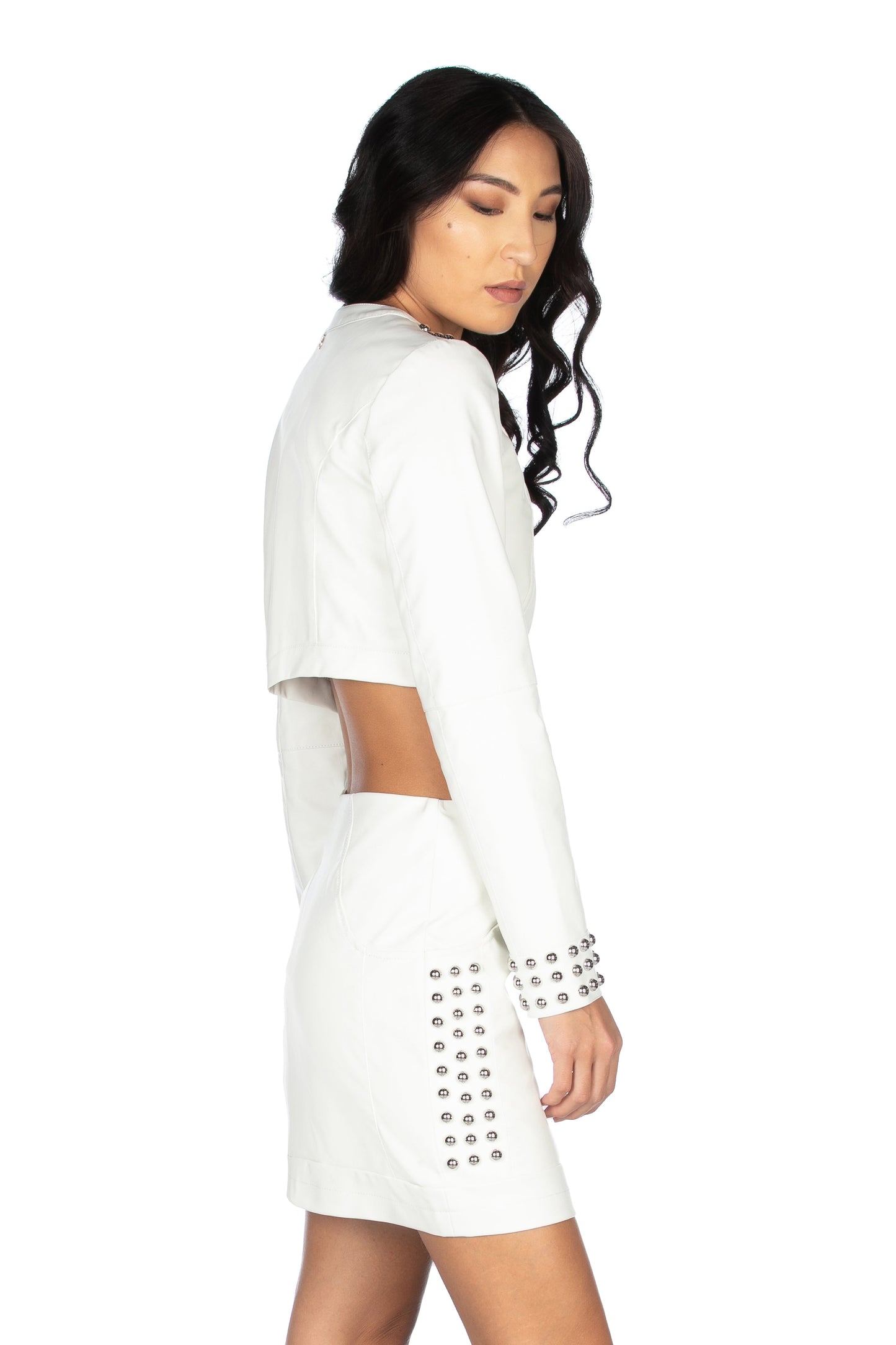 SARDINIA 短款长袖夹克，带拉链加人造皮革公牛