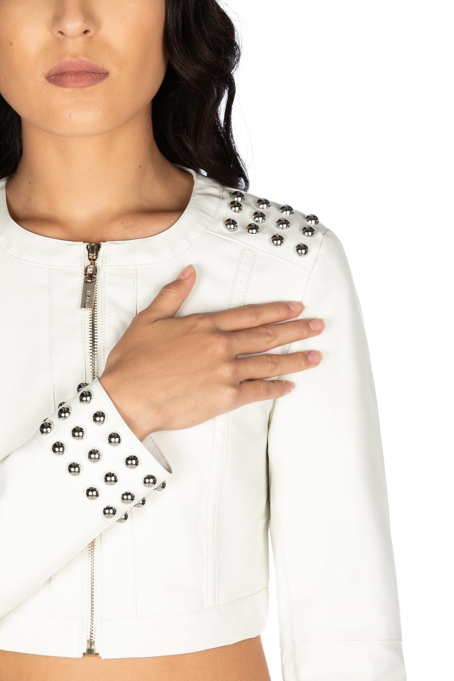 SARDINIA 短款长袖夹克，带拉链加人造皮革公牛