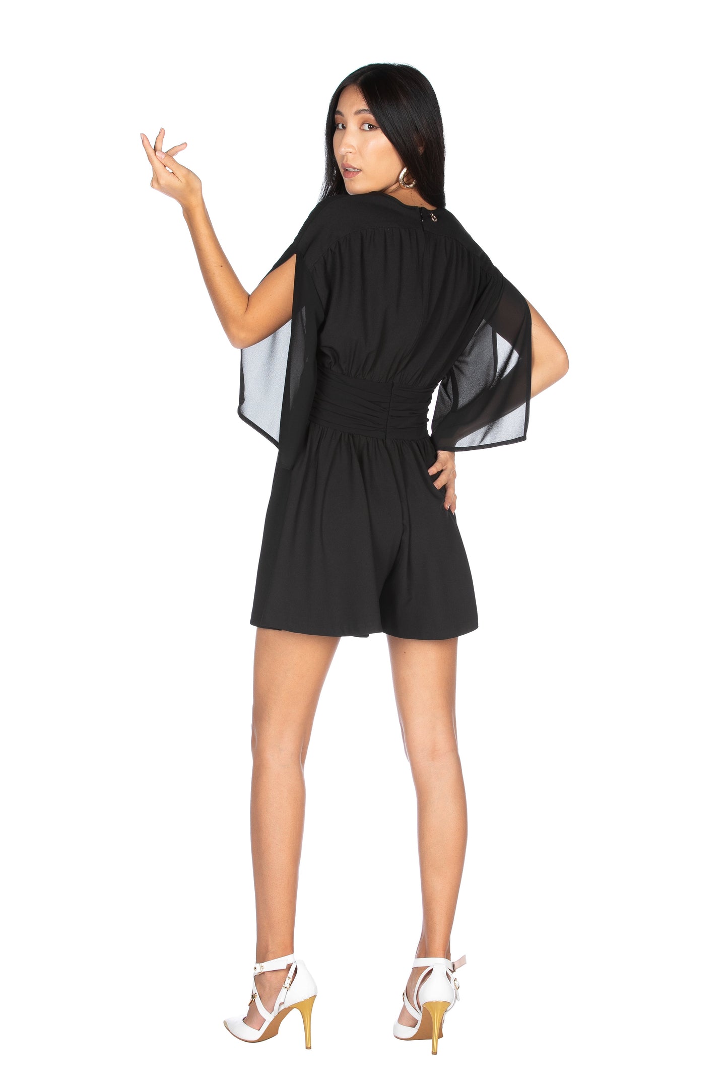 乔其纱对比短款 PAPIME 连身衣 3/4 袖