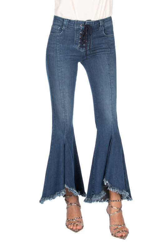 Panta Jeans TYSON 高腰系带流苏牛仔喇叭底