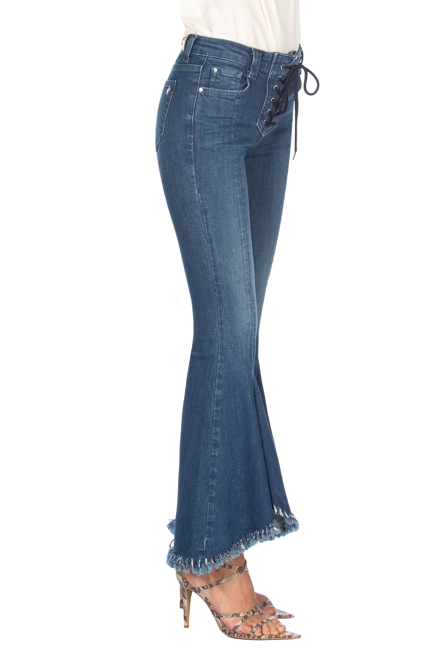 Panta Jeans TYSON 高腰系带流苏牛仔喇叭底