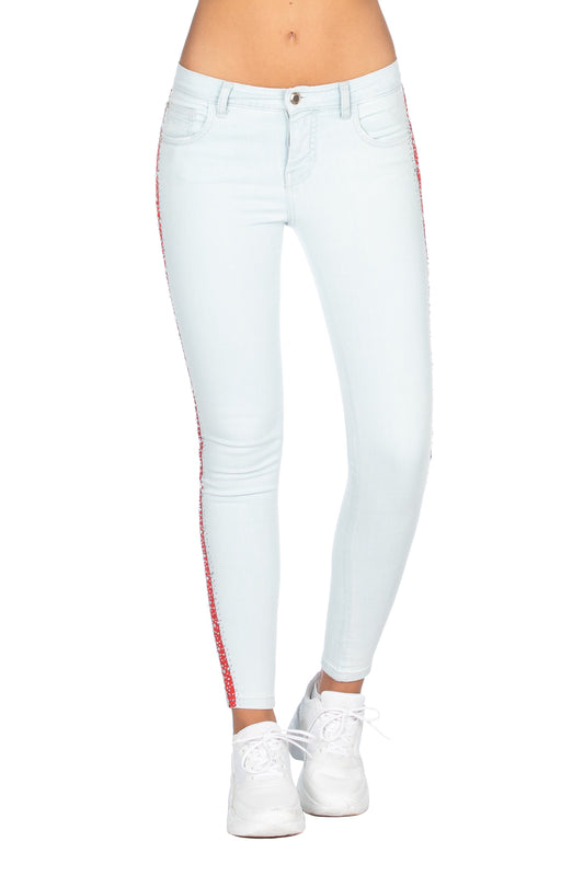 SVEVA 高腰五袋牛仔裤，罗缎款式和水钻牛仔布